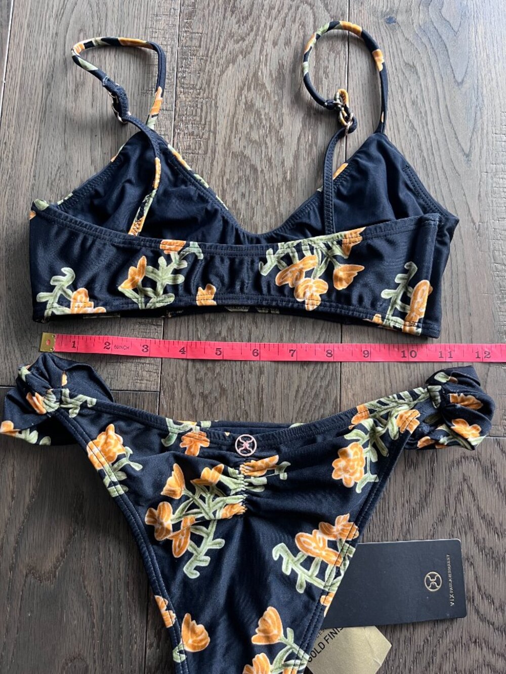 ViX Black Floral Bikini Set Two Piece Swimwear Women Irregular Size See Desc - Picture 6 of 6